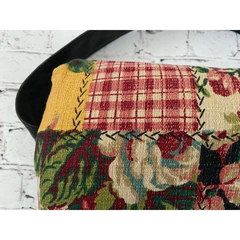 Vintage Lumbar Pillow Hook and Loop Back Strap Floral Patchwork Fabric 16